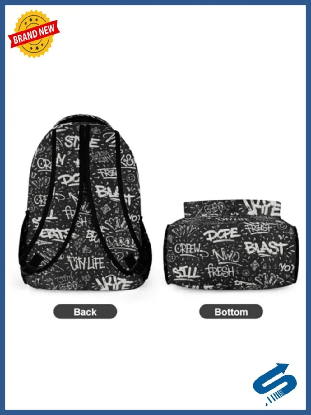 Graffiti Backpack Large Capacity Stylish School Bag Water-Resistant Oxford